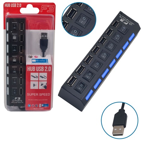 HUB Usb 2.0 7 Portas Chaveadas JC-HUB701